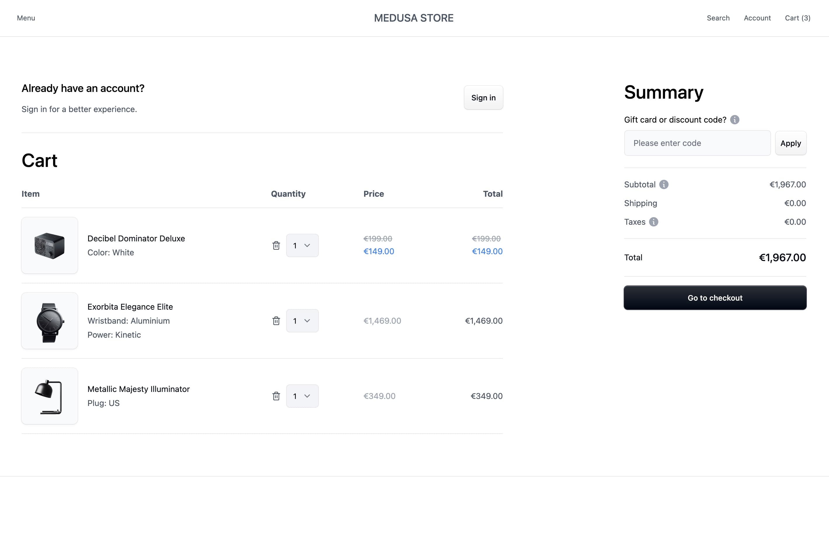 medusa next.js ecommerce template cart