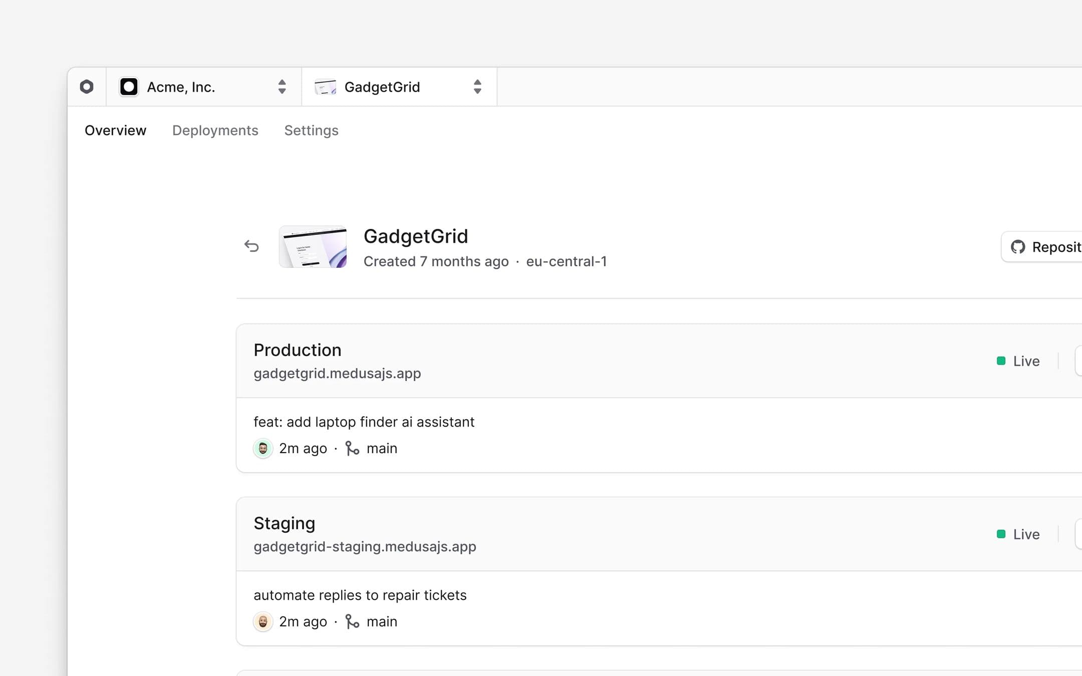 Staging and dev environments