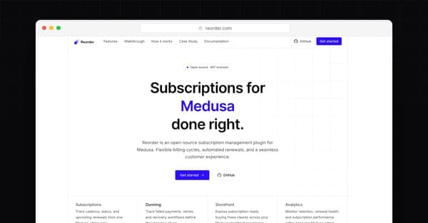 Reorder: Open-Source Subscriptions Plugin for Medusa cover image