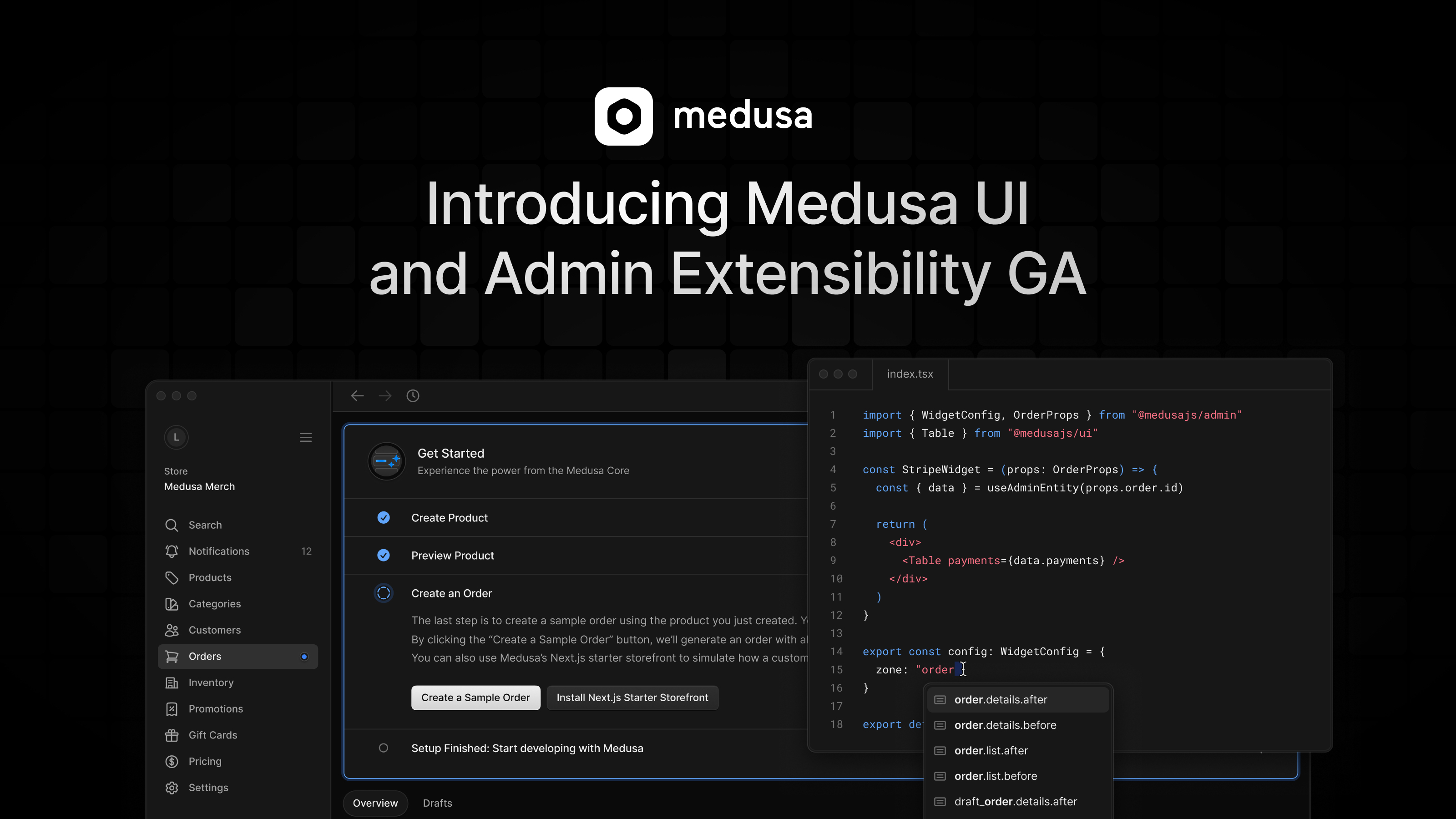 Medusa UI and general availability of Admin Extensions
